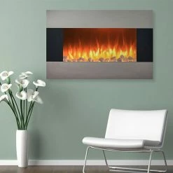 The Northwest 36" Stainless Wall Mount Electric Fireplace & Floor Stand