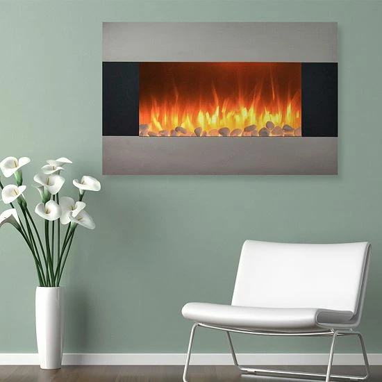 The Northwest 36" Stainless Wall Mount Electric Fireplace & Floor Stand