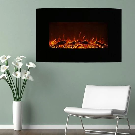The Northwest 36" Curved Color Changing Wall Mount Fireplace & Floor Stand